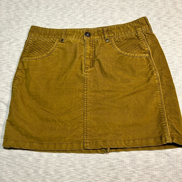 Athleta‎ Mini Skirt Womens 8 Pockets Corduroy Pencil Logo Lightweight Brown - Picture 1 of 6